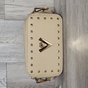 Valentino Orlandi Taupe Small Camera Bag Studded Crossbody Vegan‎ Leather NEW
